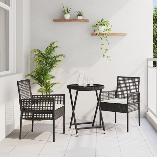 vidaXL 3-dijelni vrtni bistro set s jastučićima crni poli ratan