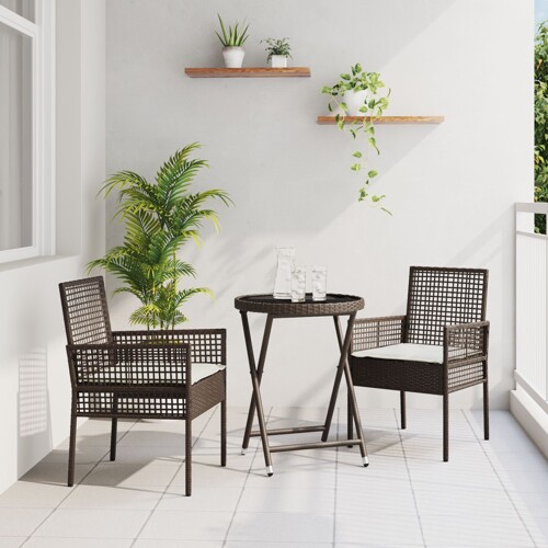 vidaXL Set za bistro vrt s jastucima, smeđi poli ratan