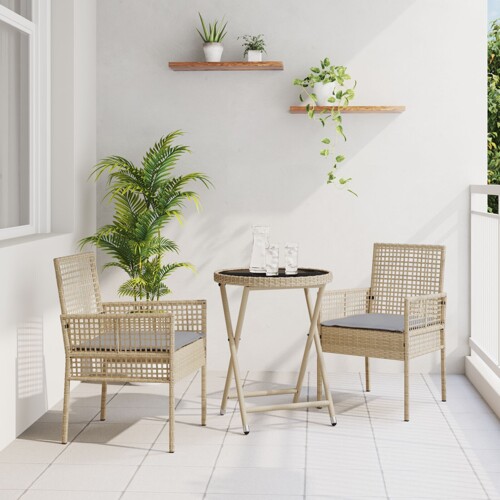vidaXL 3-dijelni vrtni bistro set s jastucima bež poliratana