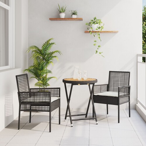 vidaXL 3-dijelni vrtni bistro set s jastučićima crni poliratan