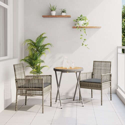 vidaXL 3-dijelni set bistro namještaja za vrt s jastučićima sive boje od p...