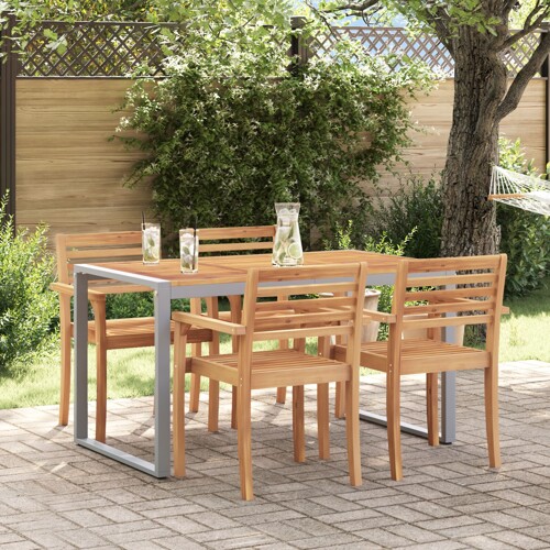 vidaXL Vanjski blagovaonski stol Siva 140x80x75 cm Čelik i Masivno drvo akac...