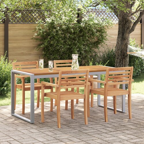 vidaXL Vanjski Stol za Jelo Sivi 180x90x75 cm Čelik i Drvo Akacija