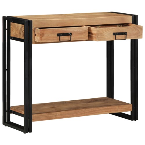 vidaXL Konzolni Stol Crni 90x33x75 cm Masivno Bagremovo Drvo i Metal
