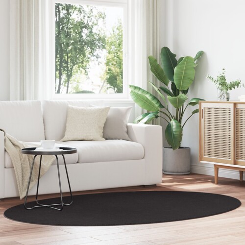 vidaXL Tepisi Crna Poliester 140 x 200 cm Neklizeći Tepih Kružni