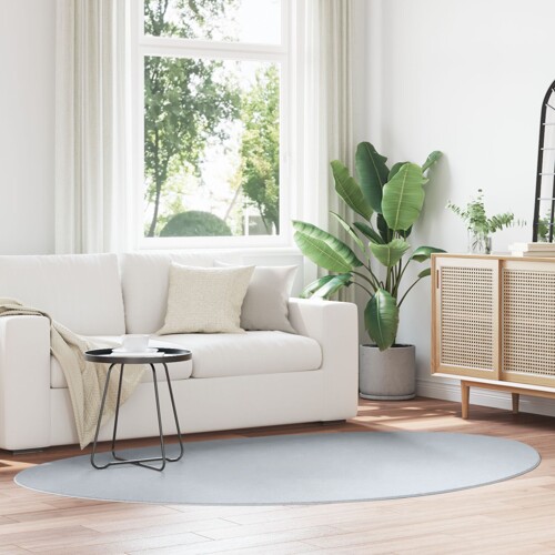vidaXL Tepisi Sivi Poliester 160 x 230 cm Tepih Ovalni Moderni