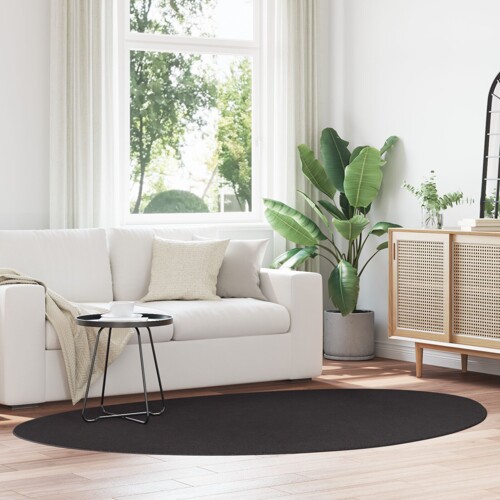 vidaXL Tepisi Crni Poliester 160 x 230 cm Tepih Ovalni