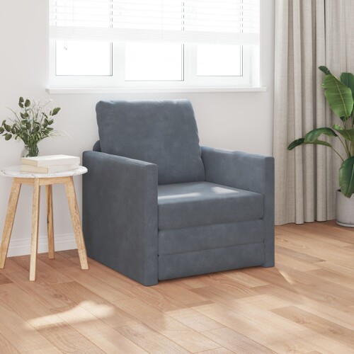 vidaXL Sofa na podu Single Convertible, Velur 74x77x81 cm Tamno siva