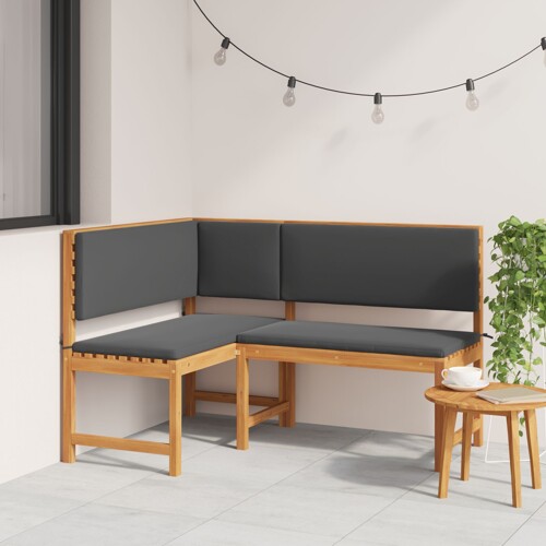 vidaXL Kutna klupa za vrt s jastučićima 140x100x91 cm od masivnog drva akac...