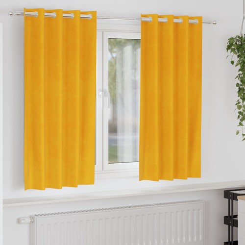 vidaXL Zastore za zamračivanje s očicama 2 kom Mustard žuto baršun