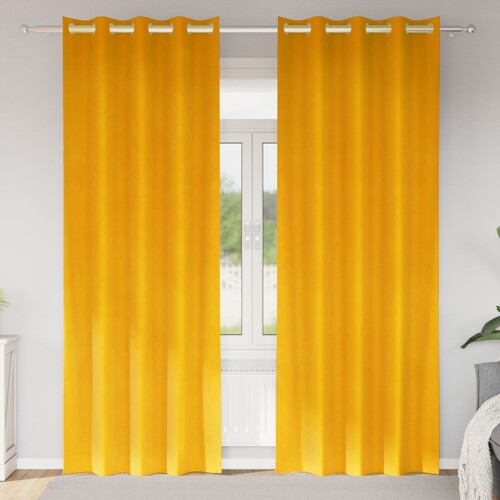 vidaXL Zastore za blackout s očicama 2 kom Mustard žuti baršun