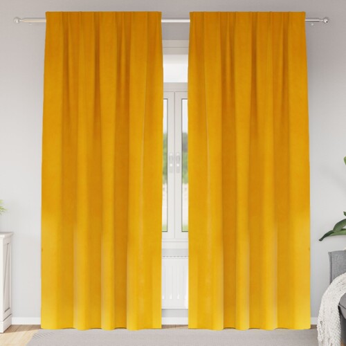 vidaXL Zastore za blackout s vrhom 2 kom Mustard žuti baršun