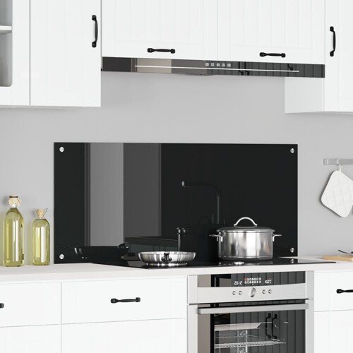 vidaXL Kuhinjska Ograda Crna 120x50x0.6 cm Kaljeno Staklo