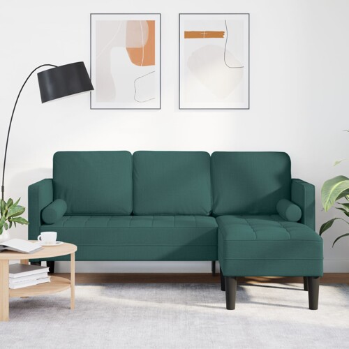 vidaXL Kutna Sofa za 3 Osobe, Tamnozelena, 160 cm, Tkanina