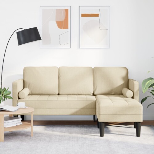 vidaXL Sofe u obliku L za 3 osobe Krem 160 cm Tkanina