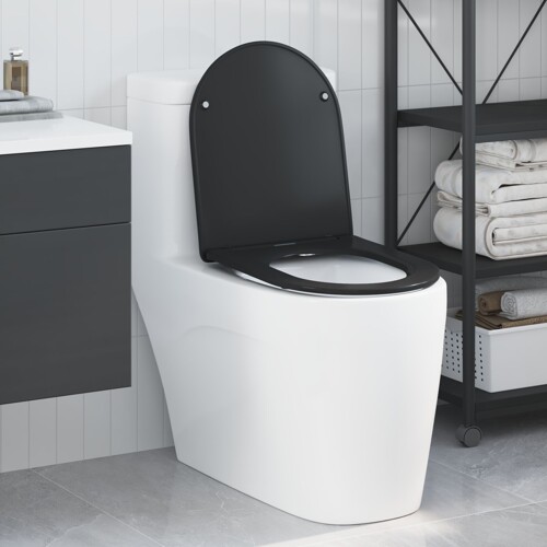 vidaXL Brzo Odvlačenje WC-a s Mekim Zatvaranjem - Duroplast, Crna
