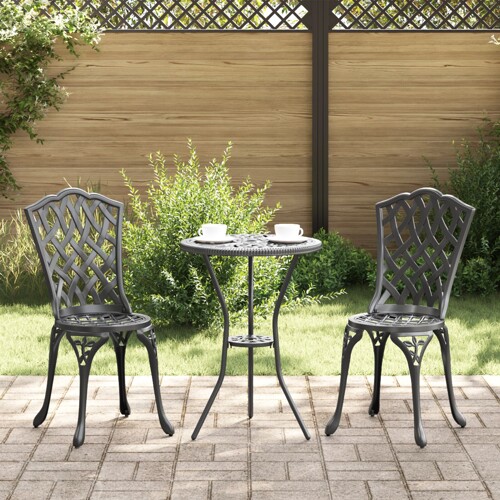 vidaXL 3-dijelni vrtni bistro set - crni lijevani aluminij