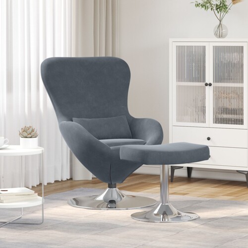 vidaXL Egg Chair s Footstoolom tamnosiva baršun