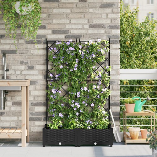 vidaXL Vrtna posuda s trellisom 2 kom Crna 80x40x125,5 cm