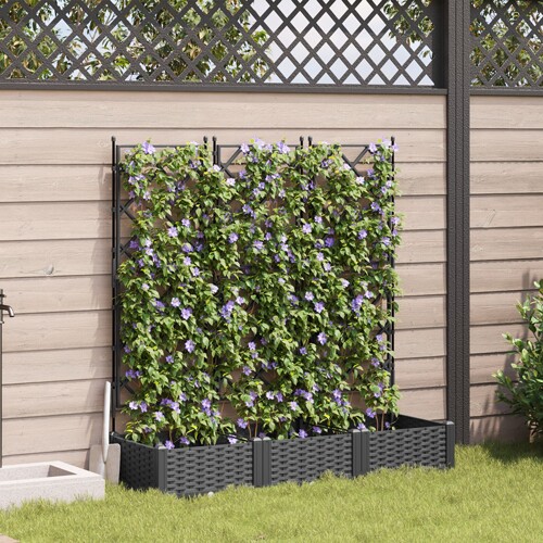 vidaXL Vrtna saksija s rešetkom 3 kom Crna 120x40x125,5 cm