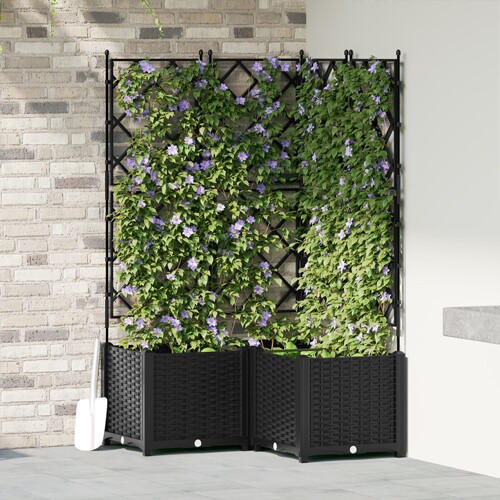 vidaXL Vrtna saksija s rešetkom 3 kom Crna 80x80x143 cm