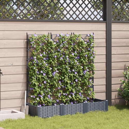 vidaXL Vrtlarska saksija s rešetkom 3 kom Siva 120x40x125,5 cm