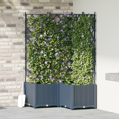 vidaXL Vrtni saksija s rešetkom 3 kom Siva 80x80x143 cm