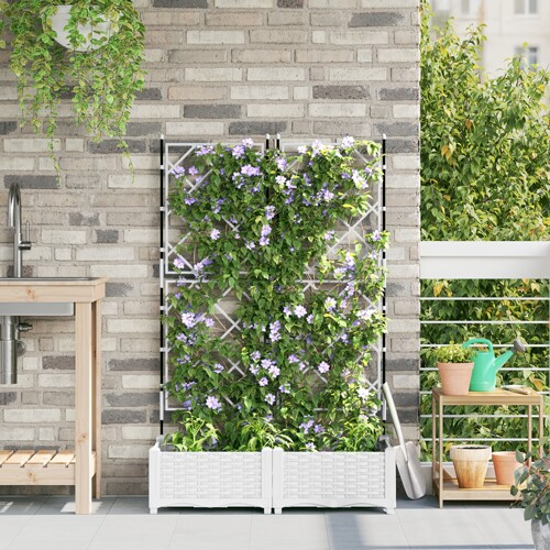 vidaXL Vrtna Sadišča s Rešetkom 2 kom Bijela 80x40x125,5 cm