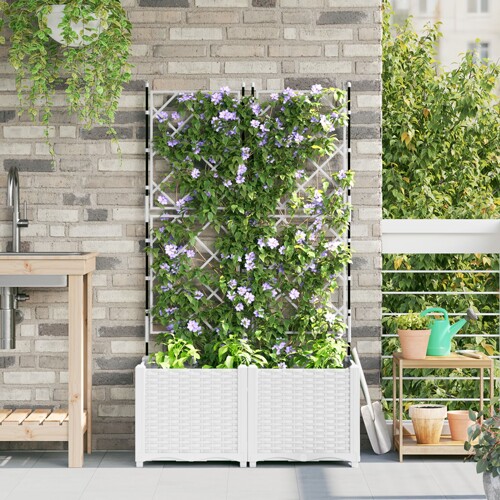 vidaXL Vrtni saksija s rešetkom 2 kom Bijela 80x40x143 cm