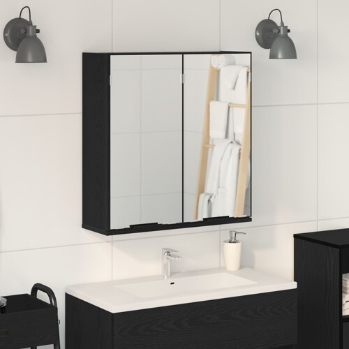 vidaXL Kupaonski Ogledalo Ormar - Crni Hrast, 64x20x66.5 cm, Izrađeno od Kon...