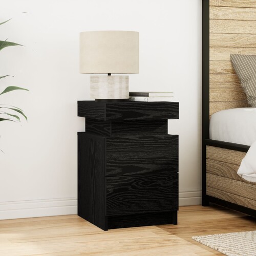vidaXL Noćni ormarić s LED svjetlima Crni Oak 35x39x55 cm