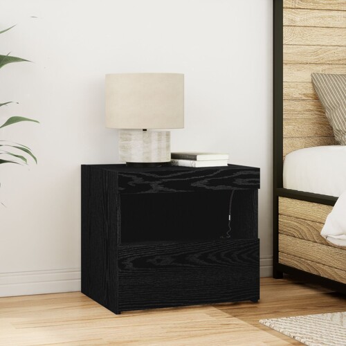 vidaXL Noćni ormarić s LED svjetlima Crna hrastovina 50x40x45 cm