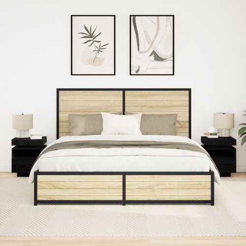 vidaXL Noćni ormarić s LED svjetlima 2 kom crni hrast 40x39x48,5 cm