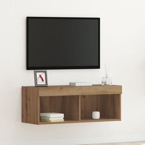 vidaXL Ormar za TV na zidu s LED svjetlima, Artisan hrast, 80x30x30 cm