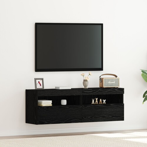 vidaXL TV zidne jedinice s LED svjetlima 2 kom crni hrast 60x30x40 cm