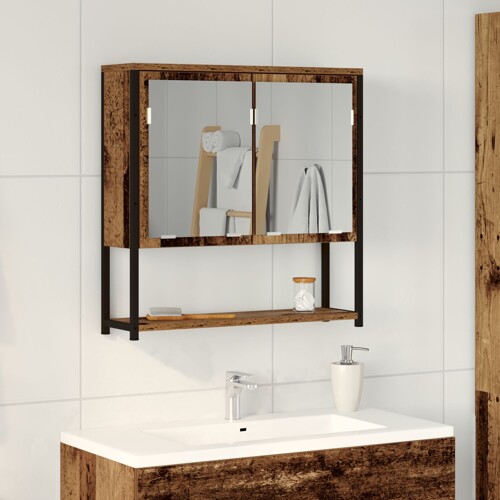 vidaXL Ogledalo u kupaonici s ormarićem Stari drveni 60x16x60 cm Uređena drva