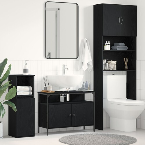 vidaXL Ormar za umivaonik Crna Hrast 80x30x60 cm Upravna drvena ploča