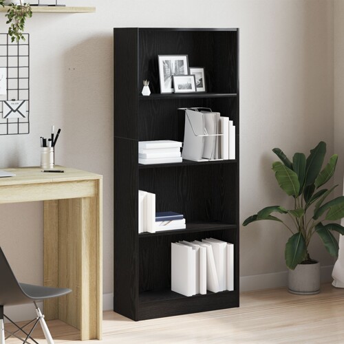 vidaXL Crna Hrastova Knjiga - 60 x 24 x 143 cm - Izrađeno od Konstruiranog D...