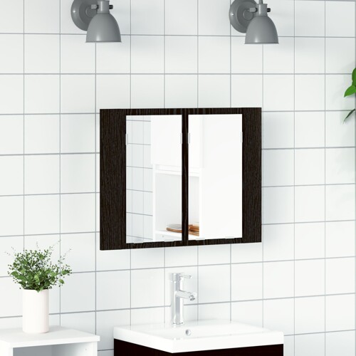 vidaXL LED ogledalo za kupaonicu, crni ormar od hrastovine, 60x12x45 cm, drvo