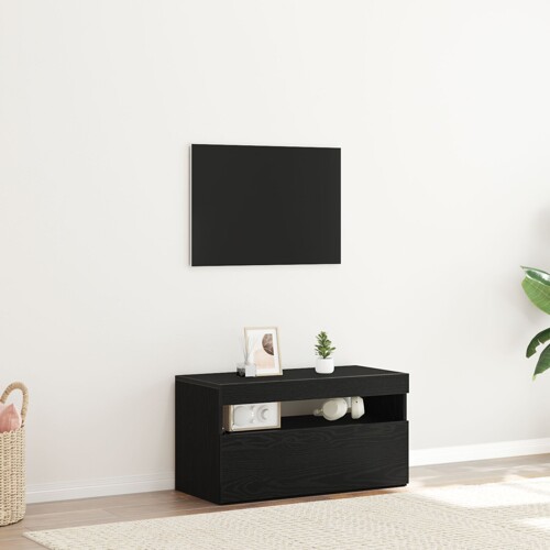 vidaXL TV ormarić s LED-icama, crni hrast, 75x35x40 cm, od čvrstog drveta