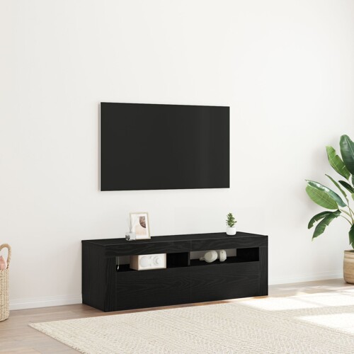 vidaXL TV ormar s LED svjetlom Crna hrastovina 120x35x40 cm Konstruirano drvo