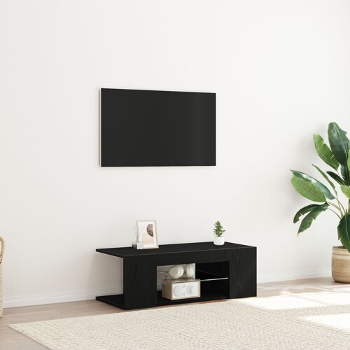 vidaXL TV kabinet s LED svjetlima, crna hrast, 90x39x30 cm, od konstruiranog ...