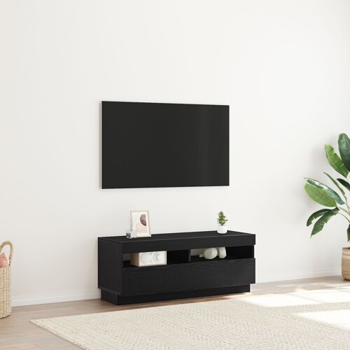 vidaXL TV ormar s LED svjetlima u crnom hrastu 100x35x40 cm od konstruiranog ...
