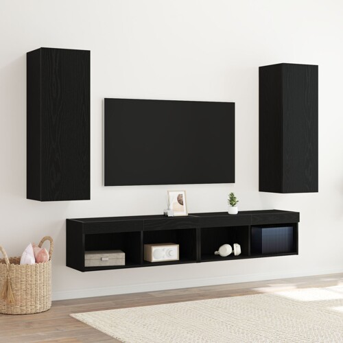 vidaXL zidni TV ormarići 2 kom crni hrast 30,5x30x90 cm od konstruiranog drv...