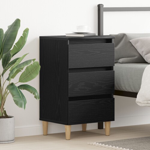 vidaXL Noćni ormarić s drvenim nogama Crna hrast 40x35x69 cm