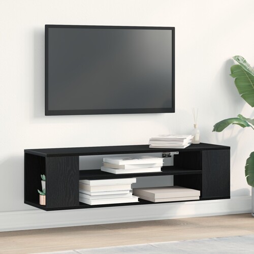 vidaXL Zidni TV Kredenac Crna Hrast 100x30x26,5 cm Od čvrstog drveta