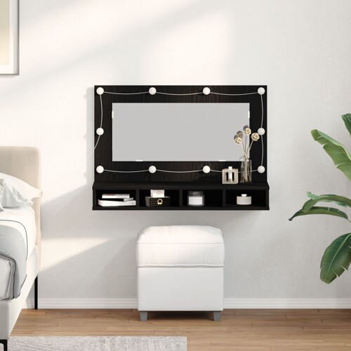 vidaXL LED ogledalo s ormarom u crnom hrastu - 90x31.5x62 cm