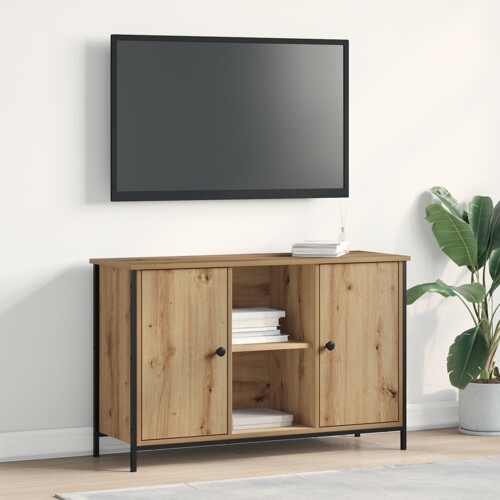 vidaXL TV ormarić Crni Hrast 101x35x65 cm Enginjerwood i Čelik