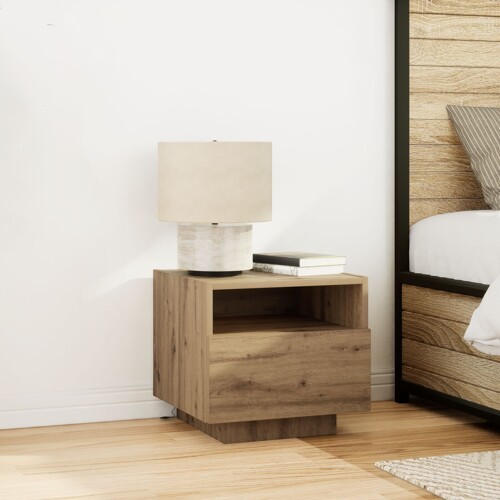 vidaXL Noćni ormarić s LED svjetlima Artisan Oak 40x39x37 cm