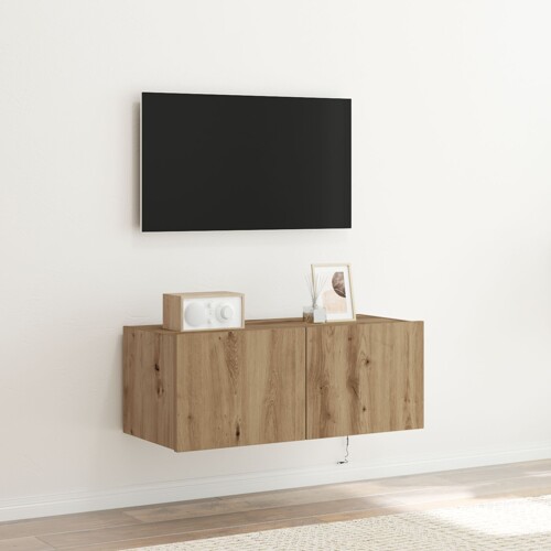 vidaXL TV Zidni Kabinet s LED Osvjetljenjem, Umjetni Hrast 80x35x31 cm